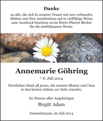 Traueranzeige von Annemarie Göhring von HNA