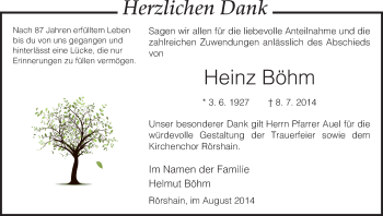 Traueranzeige von Heinz Böhm von HNA