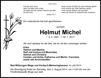 Traueranzeige von Helmut Michel von HNA