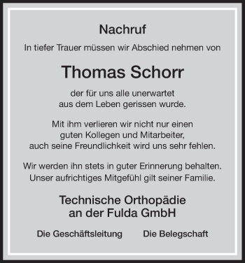 Traueranzeige von Thomas Schorr von HNA