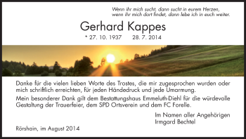 Traueranzeige von Gerhard Kappes von HNA