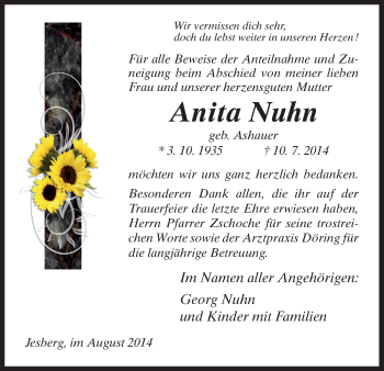 Traueranzeige von Anita Nuhn von HNA