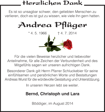 Traueranzeige von Andrea Pflüger von HNA
