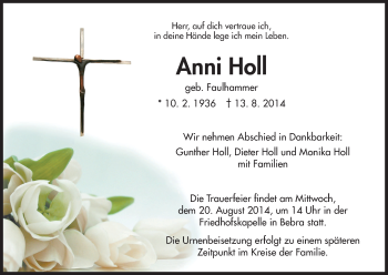 Traueranzeige von Anni Holl von HNA