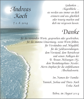 Traueranzeige von Andreas Koch von HNA