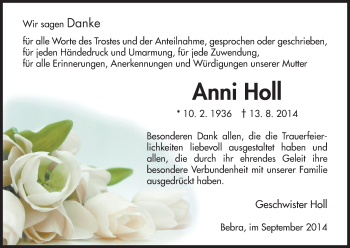 Traueranzeige von Anni Holl von HNA
