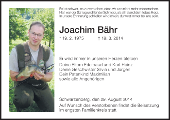 Traueranzeige von Joachim Bähr von HNA