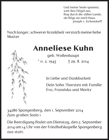 Traueranzeige von Anneliese Kuhn von HNA
