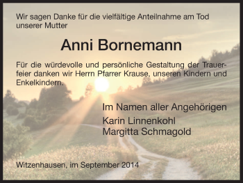 Traueranzeige von Anni Bornemann von HNA