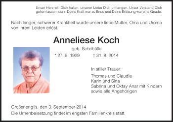 Traueranzeige von Anneliese Koch von HNA