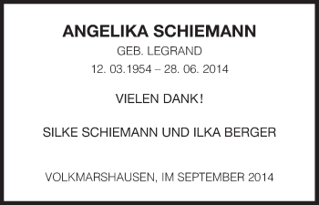 Traueranzeige von Angelika Schiemann von HNA