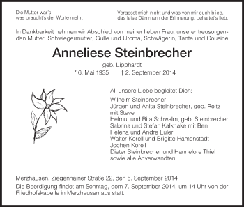 Traueranzeige von Anneliese Steinbrecher von HNA