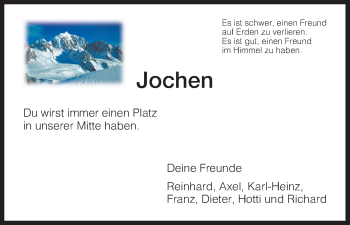 Traueranzeige von Jochen  von HNA