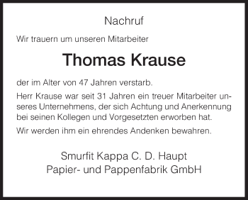 Traueranzeige von Thomas Krause von HNA