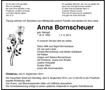 Traueranzeige von Anna Bornscheuer von HNA