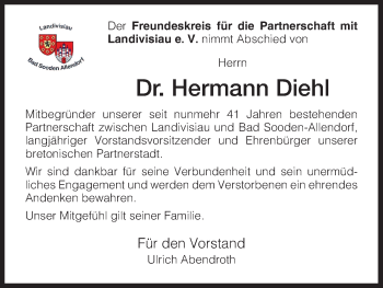 Traueranzeige von Hermann Diehl von HNA
