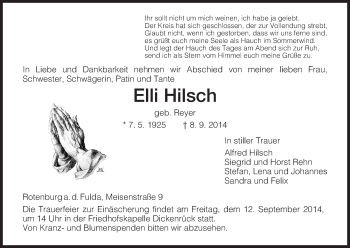 Traueranzeige von Elli Hilsch von HNA