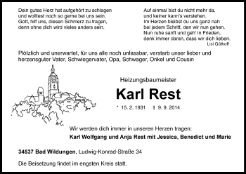 Traueranzeige von Karl Rest von HNA