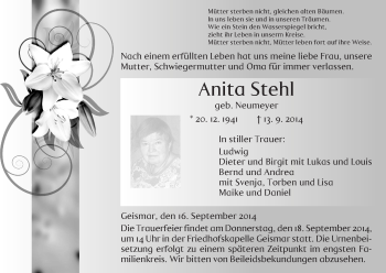 Traueranzeige von Anita Stehl von HNA