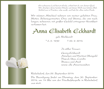 Traueranzeige von Anna Elisabeth Eckhardt von HNA
