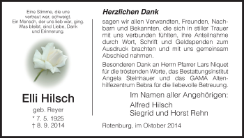 Traueranzeige von Elli Hilsch von HNA