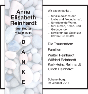 Traueranzeige von Anna Elisabeth Reinhardt von HNA