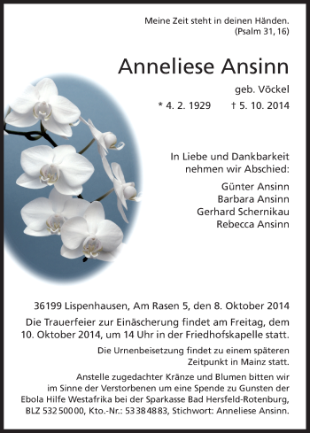 Traueranzeige von Anneliese Ansinn von HNA