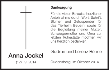 Traueranzeige von Anna Jockel von HNA