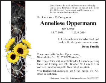 Traueranzeige von Anneliese Oppermann von HNA