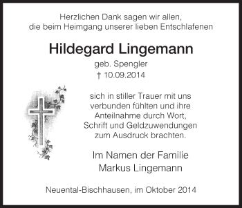 Traueranzeige von Hildegard Lingemann von HNA