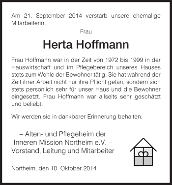 Traueranzeige von Herta Hoffmann von HNA