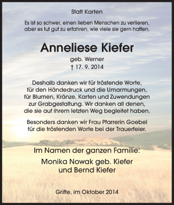 Traueranzeige von Anneliese Kiefer von HNA