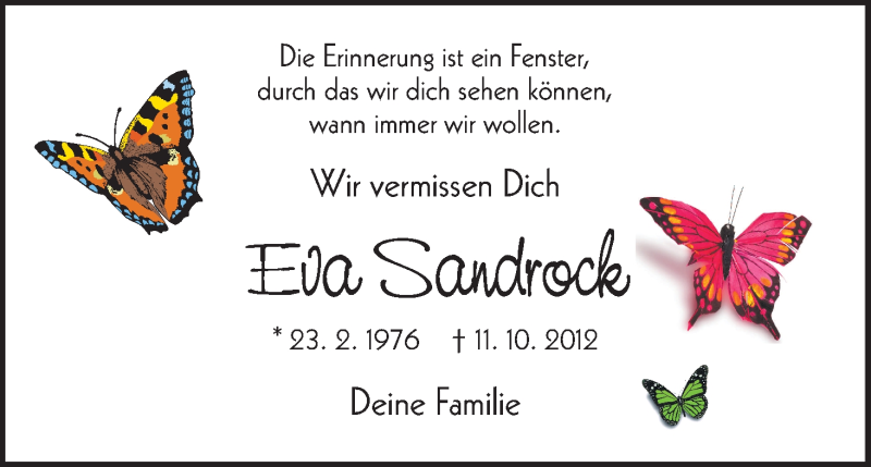  Traueranzeige für Eva Sandrock vom 11.10.2014 aus HNA