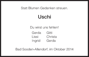Traueranzeige von Uschi  von HNA