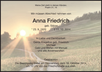 Traueranzeige von Anna Friedrich von HNA