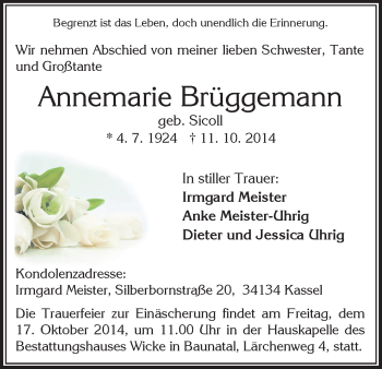 Traueranzeige von Annemarie Brüggemann von HNA