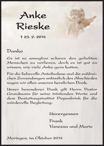 Traueranzeige von Anke Rieske von HNA