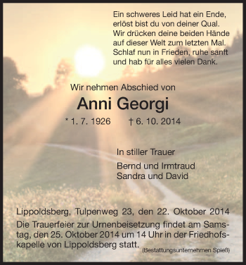 Traueranzeige von Anni Georgi von HNA