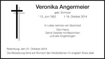 Traueranzeige von Veronika Angermeier von HNA