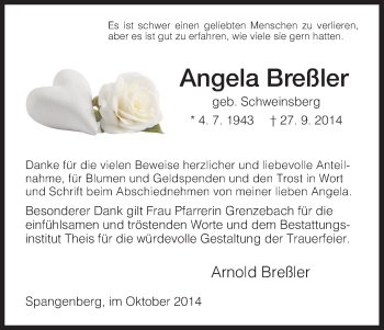 Traueranzeige von Angela Breßler von HNA