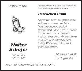 Traueranzeige von Walter Schäfer von HNA