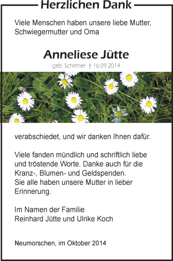 Traueranzeige von Anneliese Jütte von HNA