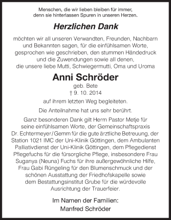 Traueranzeige von Anni Schröder von HNA