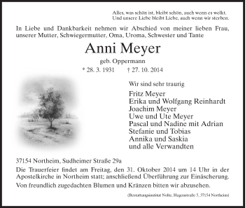 Traueranzeige von Anni Meyer von HNA