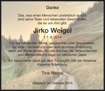 Traueranzeige von Jirko Weigel von HNA