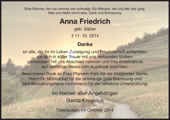Traueranzeige von Anna Friedrich von HNA