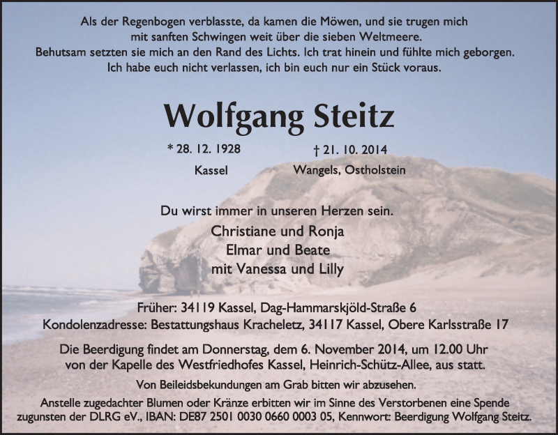  Traueranzeige für Wolfgang Steitz vom 01.11.2014 aus HNA