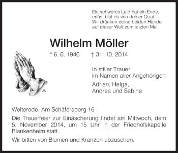 Traueranzeige von Wilhelm Möller von HNA