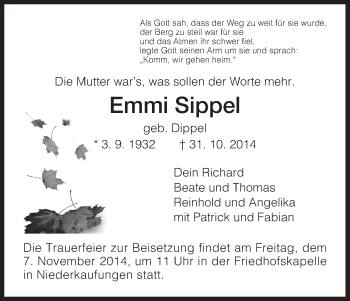 Traueranzeige von Emmi Sippel von HNA