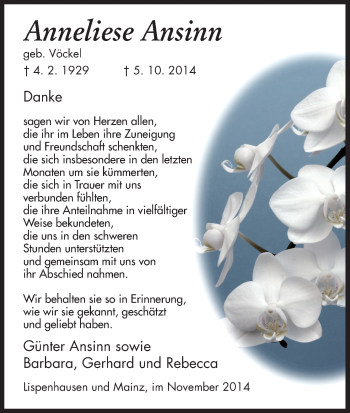 Traueranzeige von Anneliese Ansinn von HNA